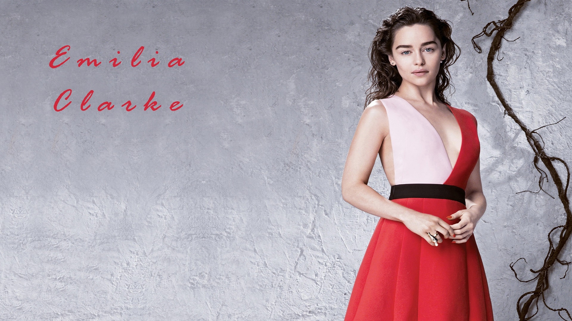 Emilia Clarke in Red for 1920 x 1080 HDTV 1080p resolution